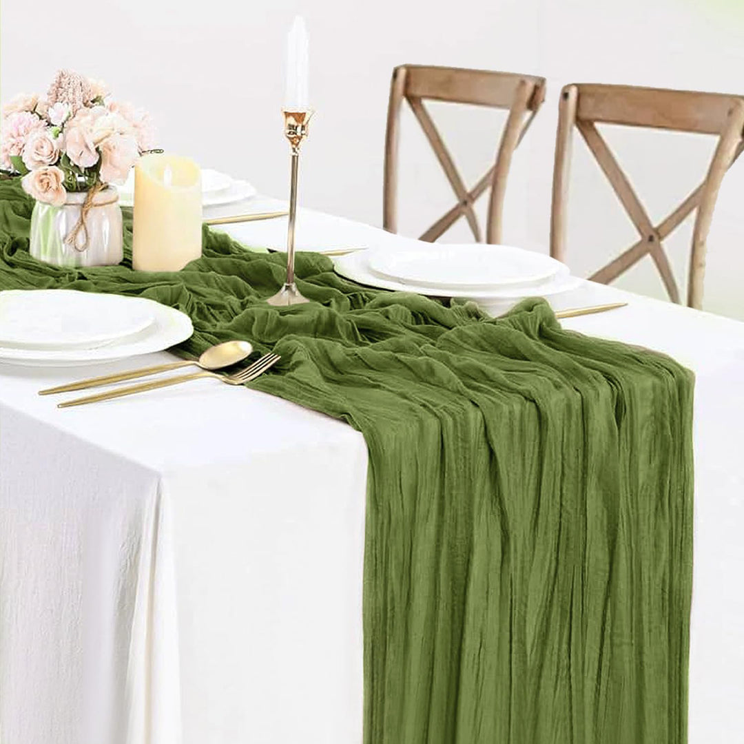 10 ft x 38" Premium Gauze Cheesecloth Table Runner - Moss Green/Olive Green (1pc)