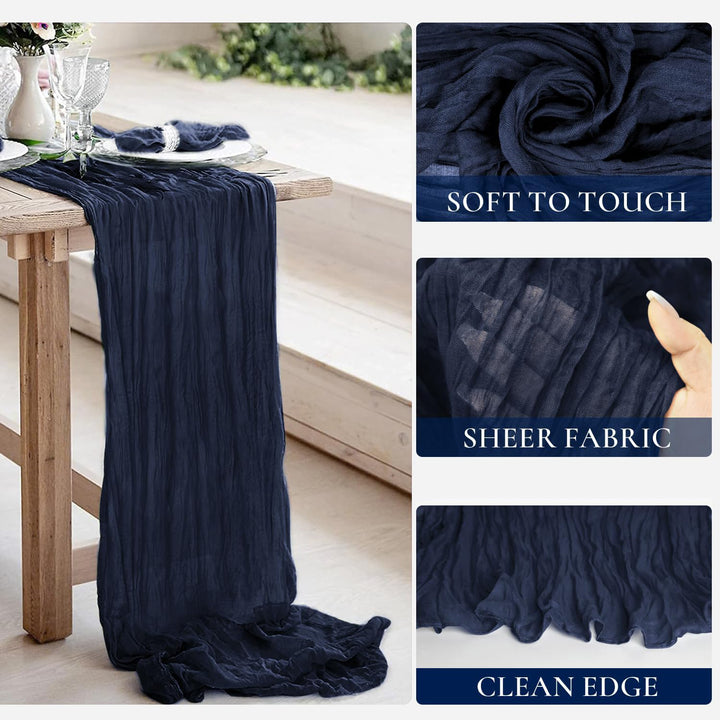 10 ft x 38" Premium Gauze Cheesecloth Table Runner - Navy Blue (1pc)