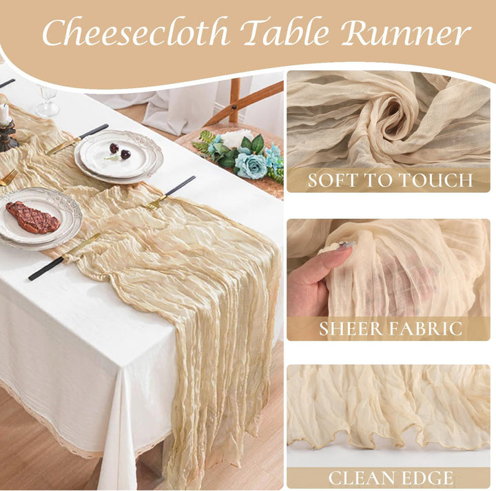 10 ft x 38" Premium Gauze Cheesecloth Table Runner - Champagne (1pc)