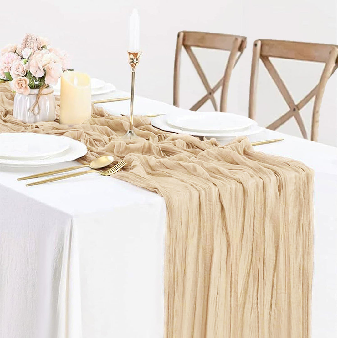 10 ft x 38" Premium Gauze Cheesecloth Table Runner - Champagne (1pc)
