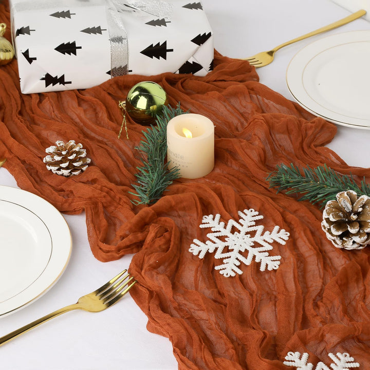 10 ft x 38" Premium Gauze Cheesecloth Table Runner - Rust/Burnt Orange (1pc)