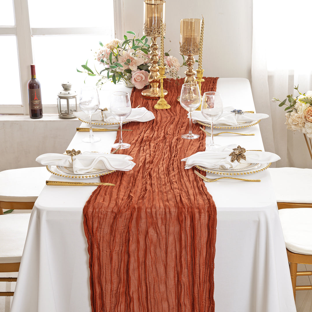 10 ft x 38" Premium Gauze Cheesecloth Table Runner - Rust/Burnt Orange (1pc)