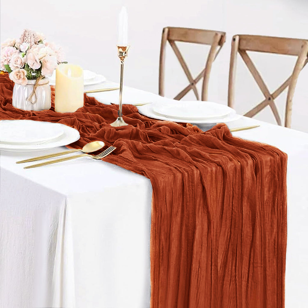DOLOPL 3-Piece Fall Thanksgiving Table Runners - Rust Cheesecloth 10ft Long For Boho Wedding & Holiday Decor - View #10