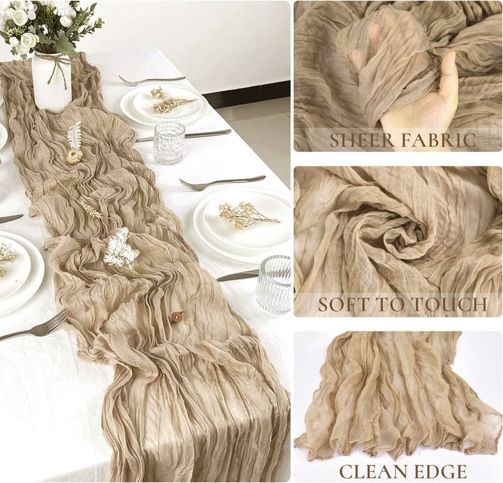 10 ft x 38" Premium Gauze Cheesecloth Table Runner - Latte/Taupe (1pc)