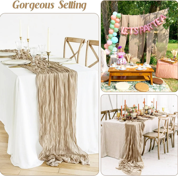 10 ft x 38" Premium Gauze Cheesecloth Table Runner - Latte/Taupe (1pc)
