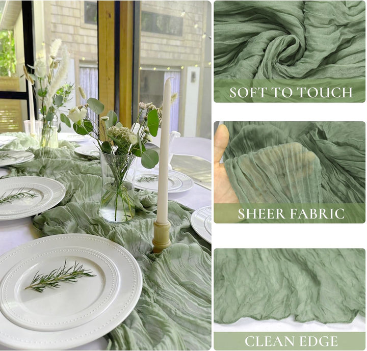 10 ft x 38" Premium Gauze Cheesecloth Table Runner - Dusty Sage (1pc)