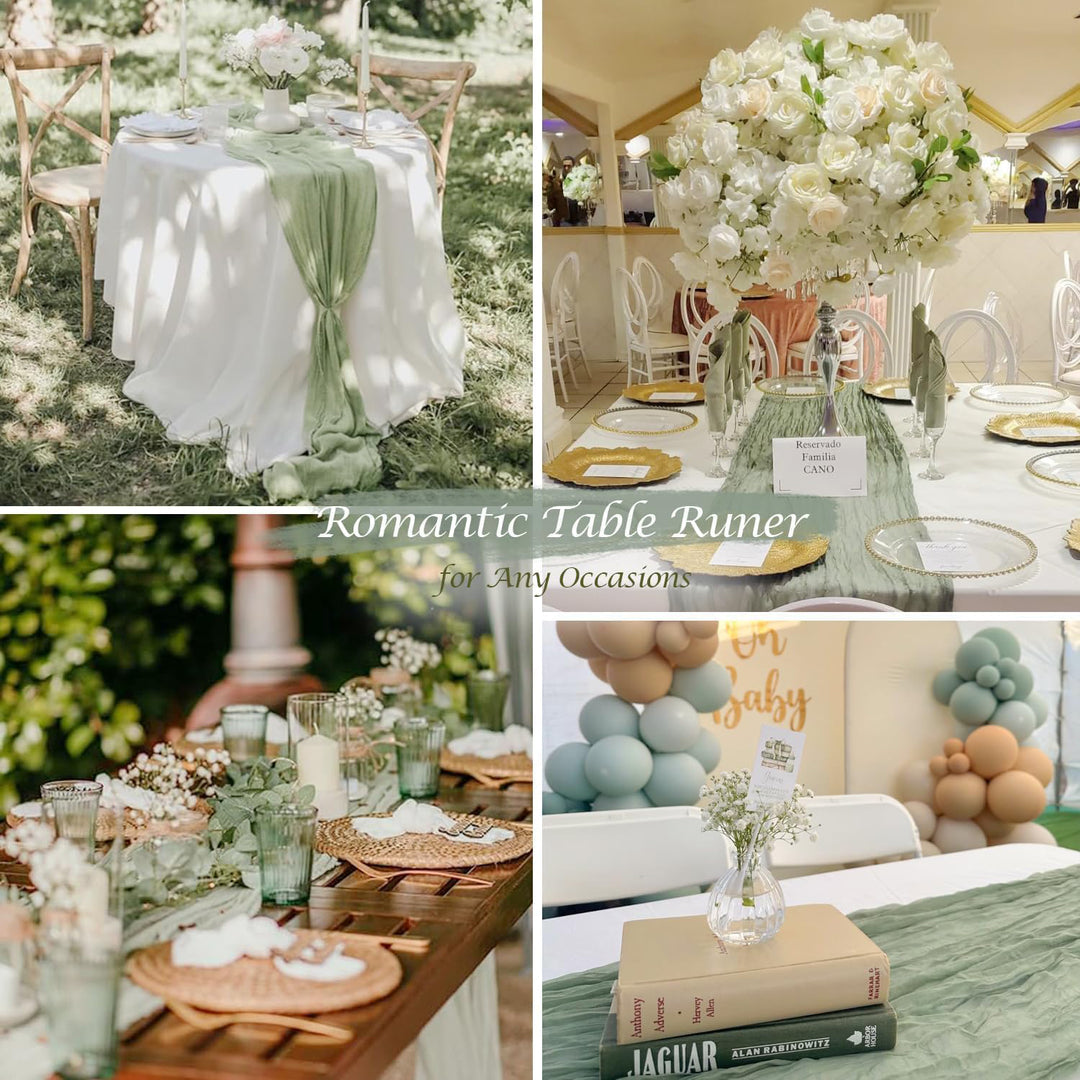 10 ft x 38" Premium Gauze Cheesecloth Table Runner - Dusty Sage (1pc)
