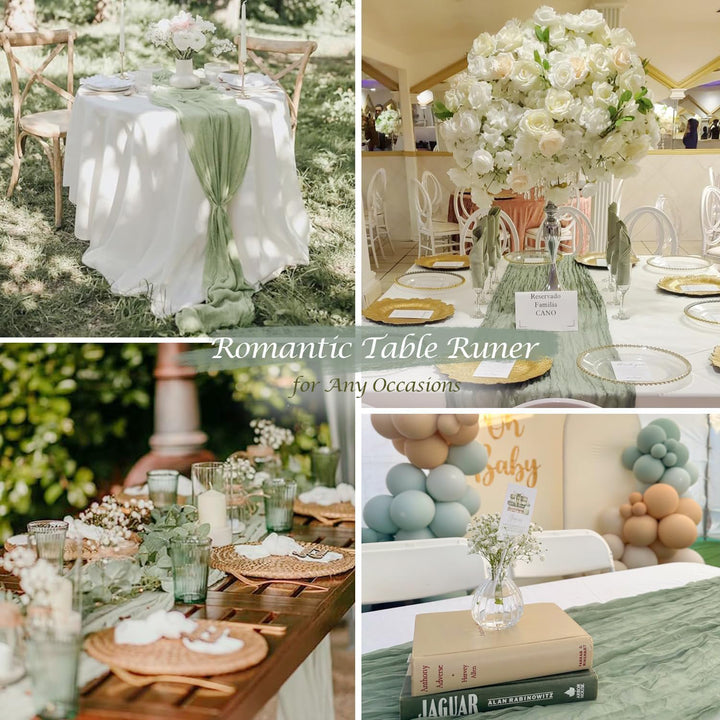 10 ft x 38" Premium Gauze Cheesecloth Table Runner - Dusty Sage (1pc)