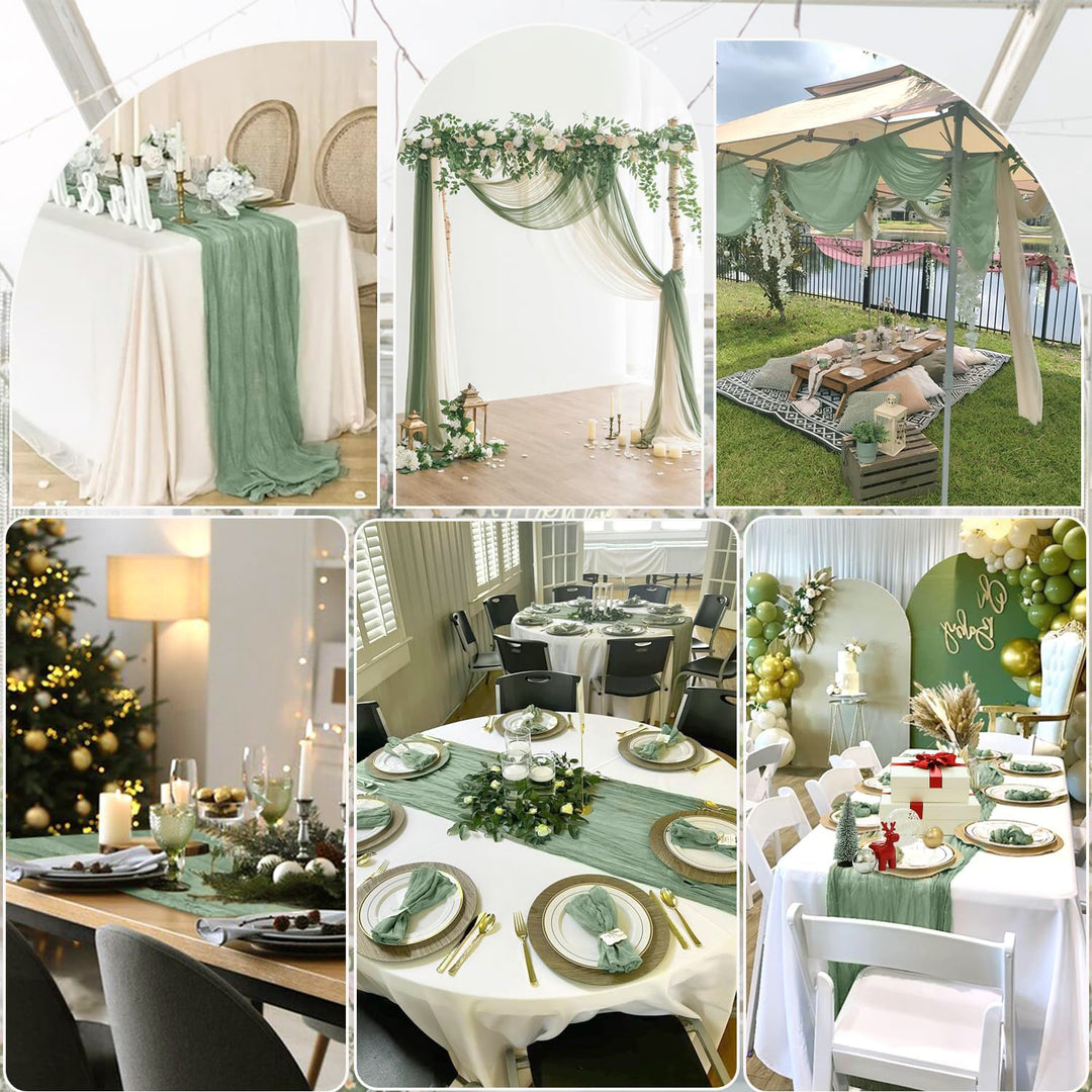 10 ft x 38" Premium Gauze Cheesecloth Table Runner - Dusty Sage (1pc)