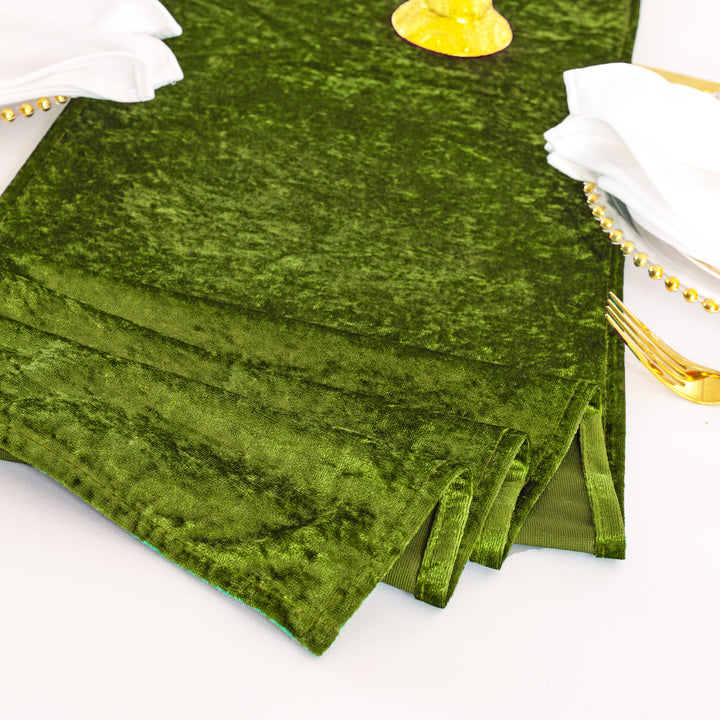 13"x108" Ice Crushed Velvet (200 GSM) Table Runner - Moss Green/Olive Green (1pc)