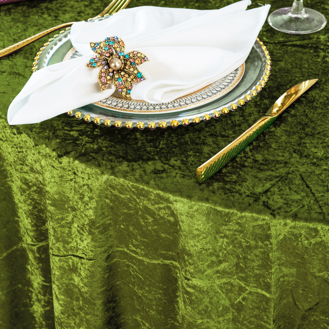 85"x85" Seamless Square Ice Crushed Velvet (200 GSM) Tablecloth/Table Overlay - Moss Green/Olive Green (1pc)