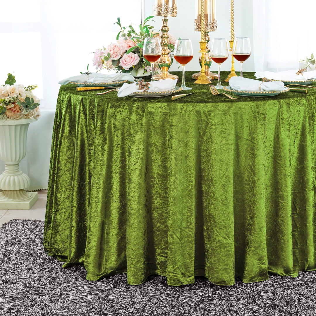 120" Round Ice Crushed Velvet (200 GSM) Tablecloth - Moss Green/Olive Green (1pc)