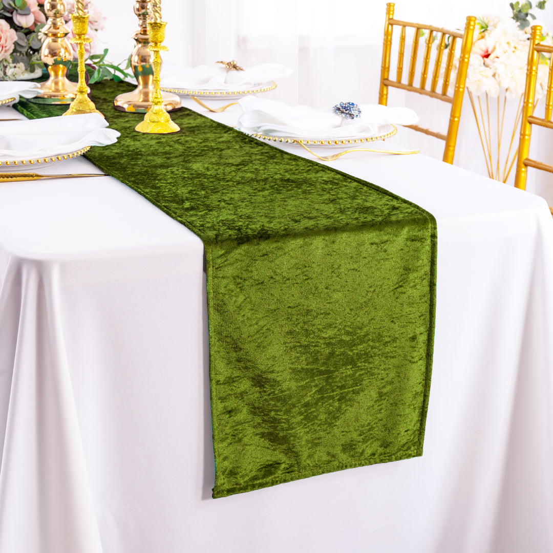 13"x108" Ice Crushed Velvet (200 GSM) Table Runner - Moss Green/Olive Green (1pc)