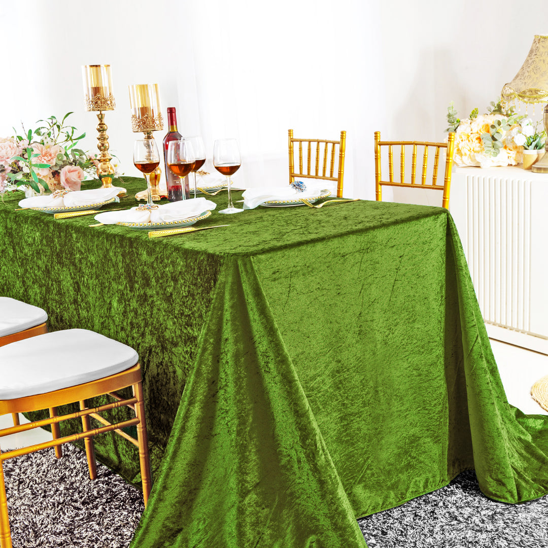 90"x132" Seamless Rectangular Ice Crushed Velvet (200 GSM) Tablecloth - Moss Green/Olive Green (1pc)