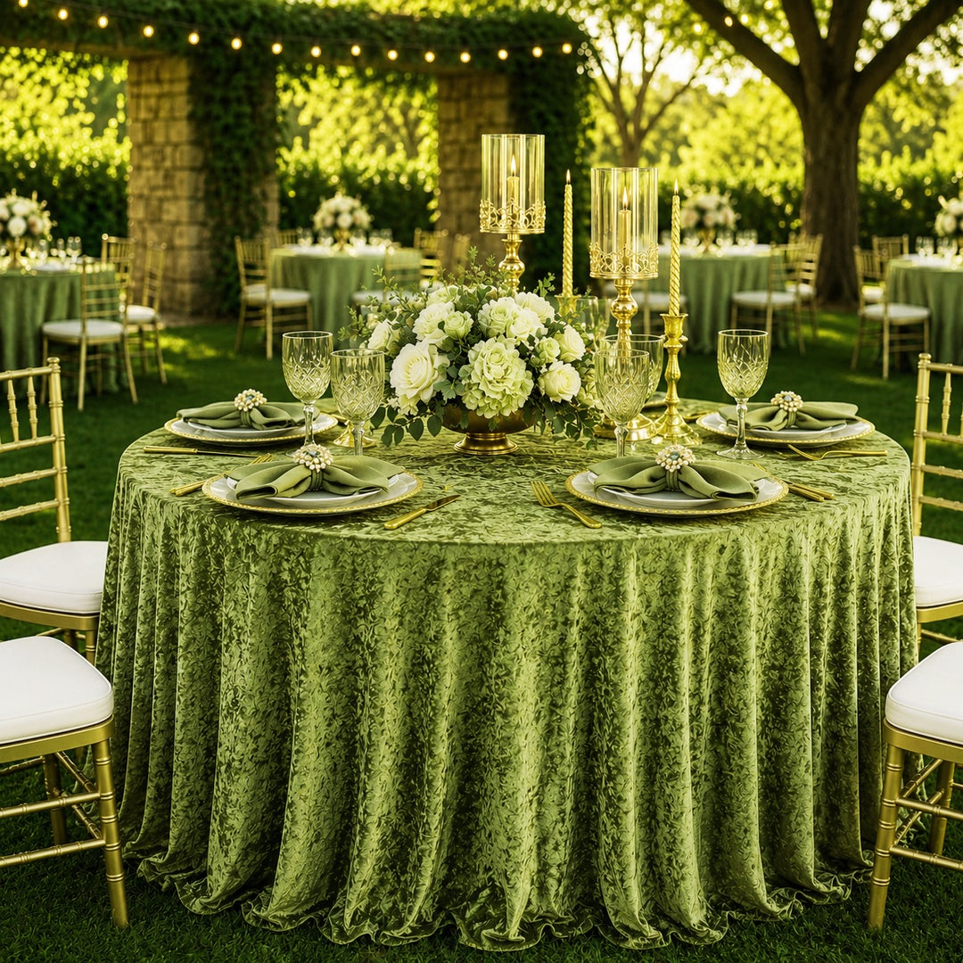 120" Round Ice Crushed Velvet (200 GSM) Tablecloth - Moss Green/Olive Green (1pc)