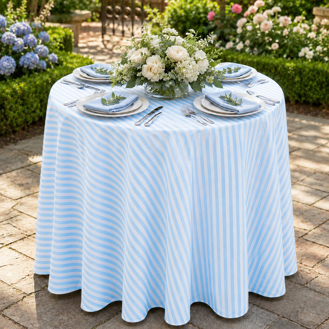 108" Seamless Round Seersucker Polyester Tablecloth - Baby Blue (1pc)
