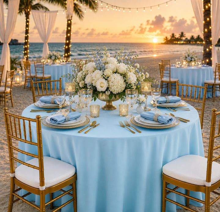 108" Seamless Round Scuba (Wrinkle-Free) Tablecloth - Baby Blue (1pc)