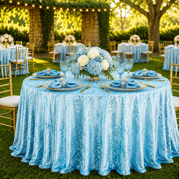 120" Round Ice Crushed Velvet (200 GSM) Tablecloth - Baby Blue (1pc)