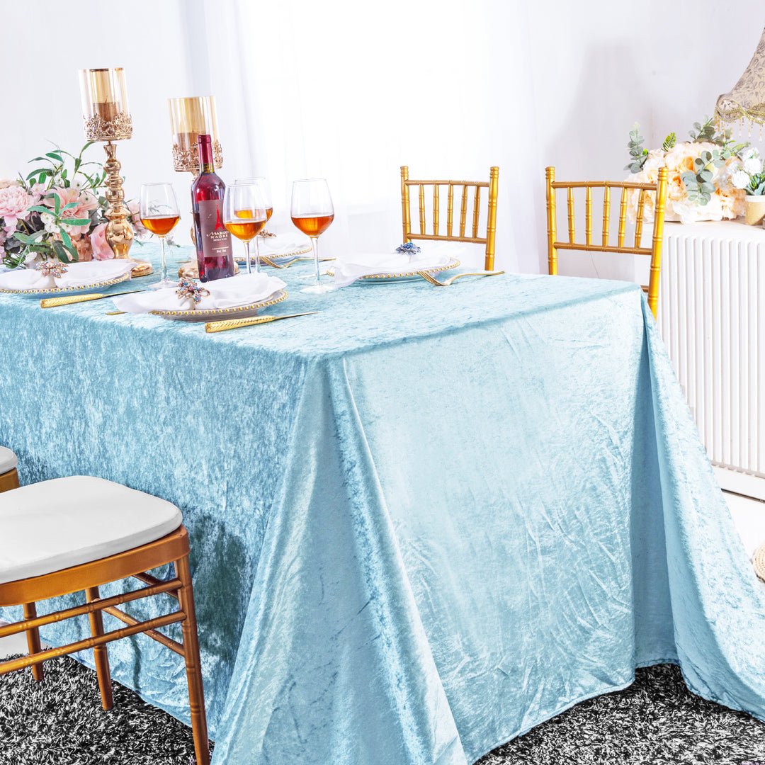 90"x156" Seamless Rectangular Ice Crushed Velvet (200 GSM) Tablecloth - Baby Blue (1pc)