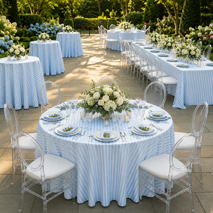 108" Seamless Round Seersucker Polyester Tablecloth - Baby Blue (1pc)