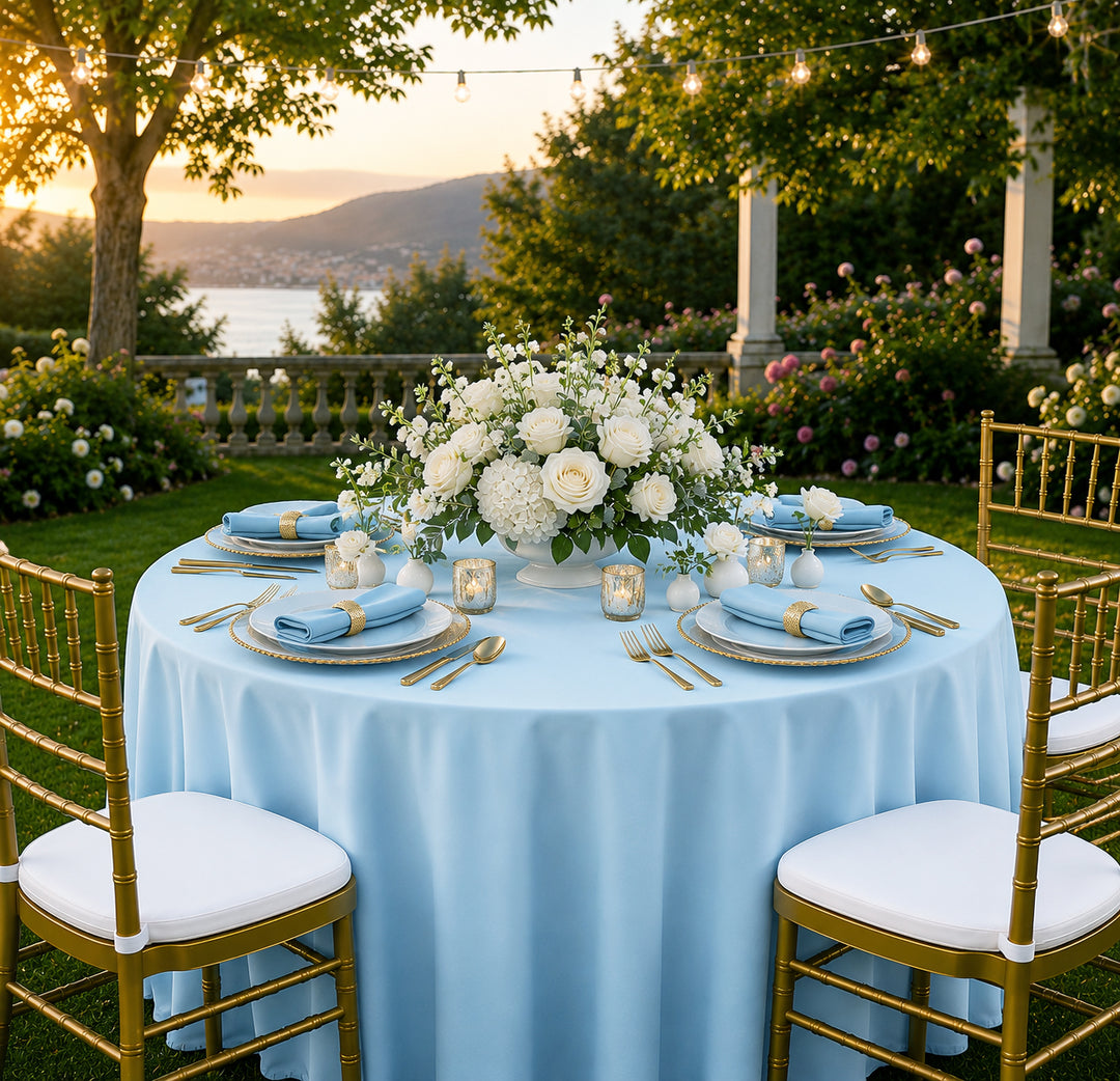 108" Seamless Round Scuba (Wrinkle-Free) Tablecloth - Baby Blue (1pc)