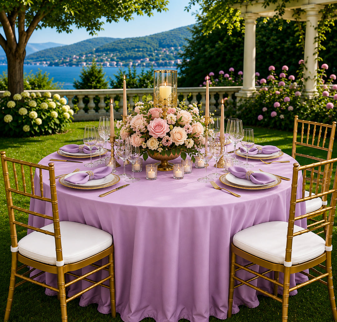 120" Seamless Round Scuba (Wrinkle-Free) Tablecloth - Lilac (1pc)