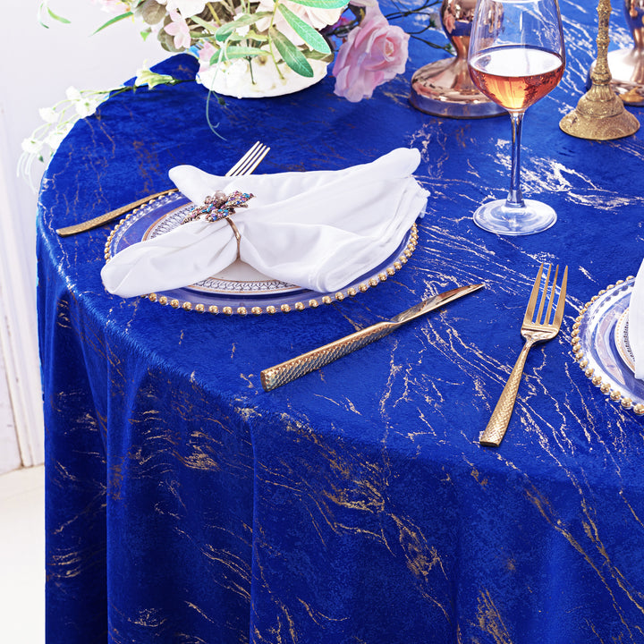 120" Seamless Round Gilded Marble Holland Velvet Tablecloth - Royal Blue (1pc)
