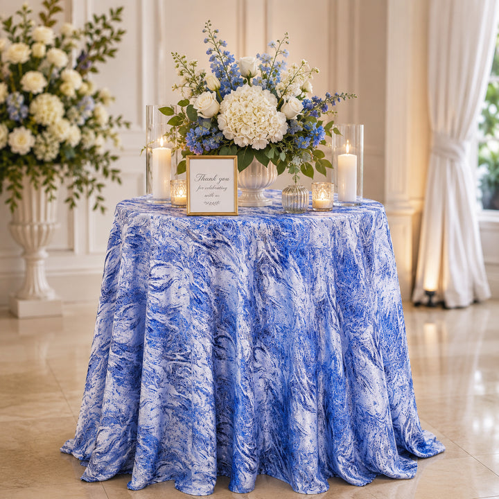 120" Seamless Round Mirage Jacquard Polyester Tablecloth - Royal Blue (1pc)