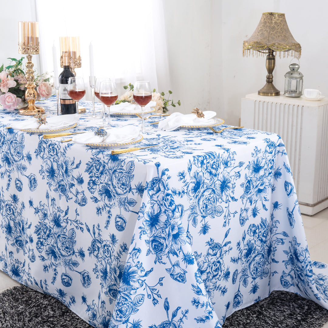 90"x132" Rectangular French Toile Polyester Tablecloth - Royal Blue (1pc)