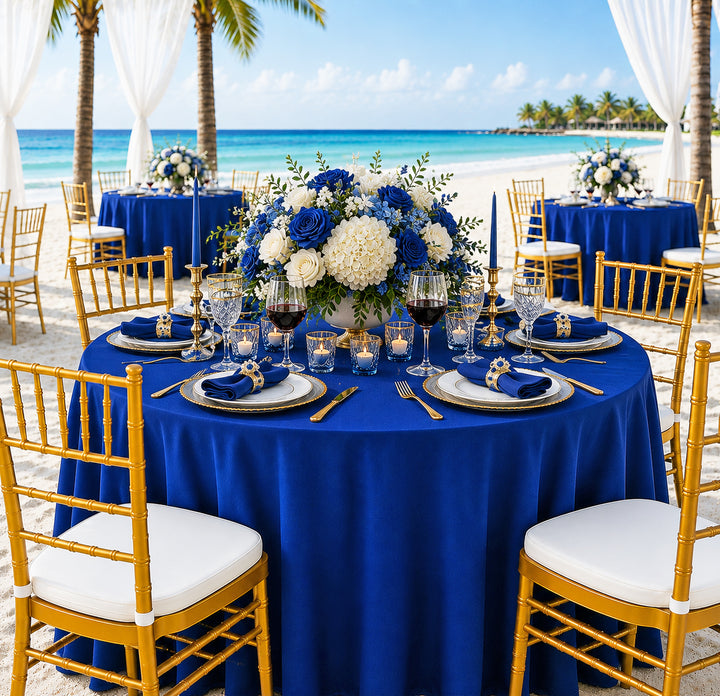 120" Seamless Round Scuba (Wrinkle-Free) Tablecloth - Royal Blue (1pc)
