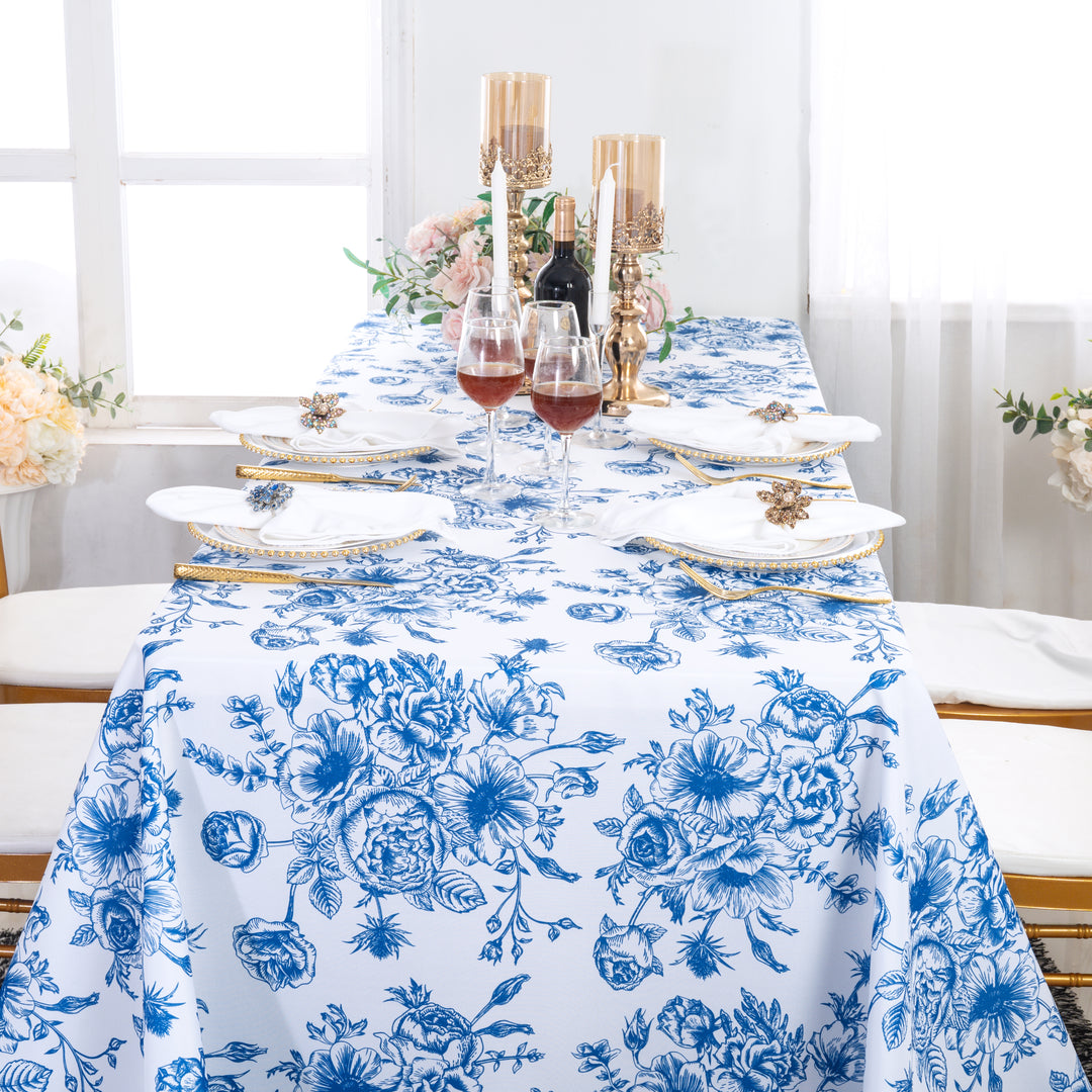 90"x132" Rectangular French Toile Polyester Tablecloth - Royal Blue (1pc)