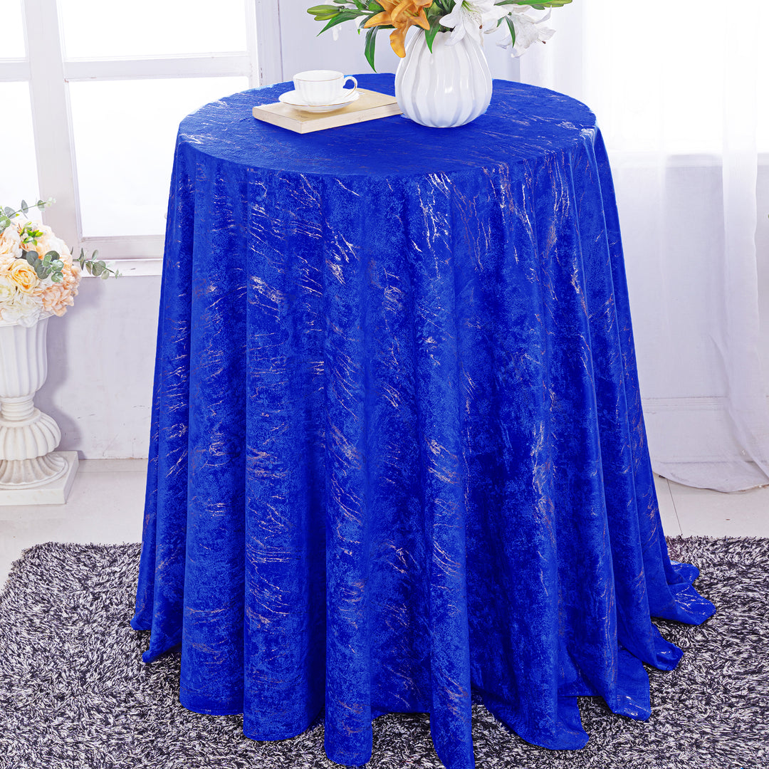 120" Seamless Round Gilded Marble Holland Velvet Tablecloth - Royal Blue (1pc)