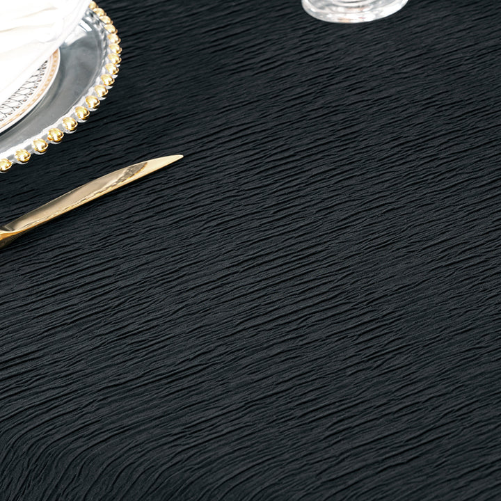 108" Seamless Round Crinkle Scuba (Wrinkle-Free) Tablecloth - Black (1pc)