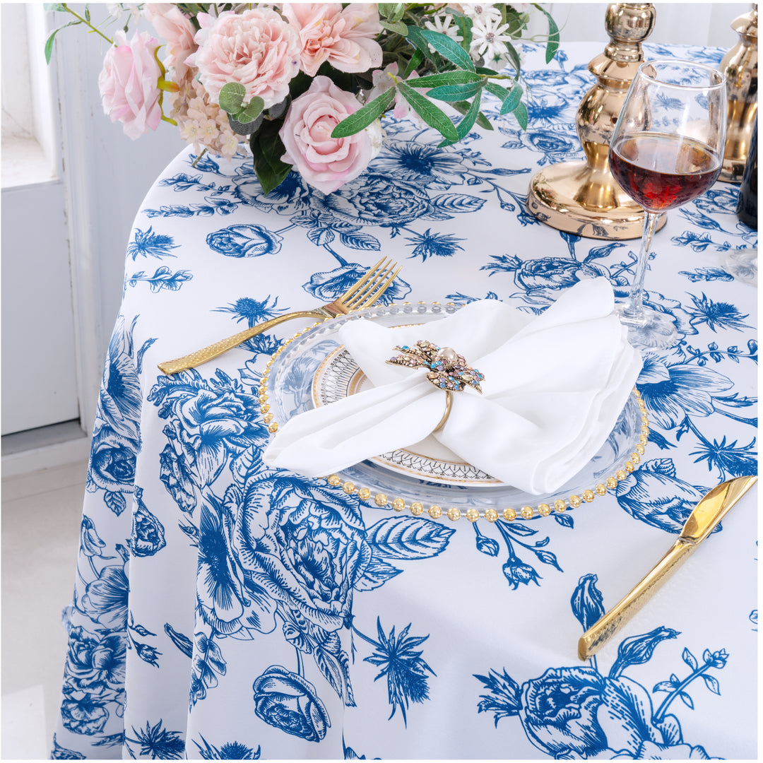 108" Seamless Round French Toile Polyester Tablecloth - Royal Blue (1pc)