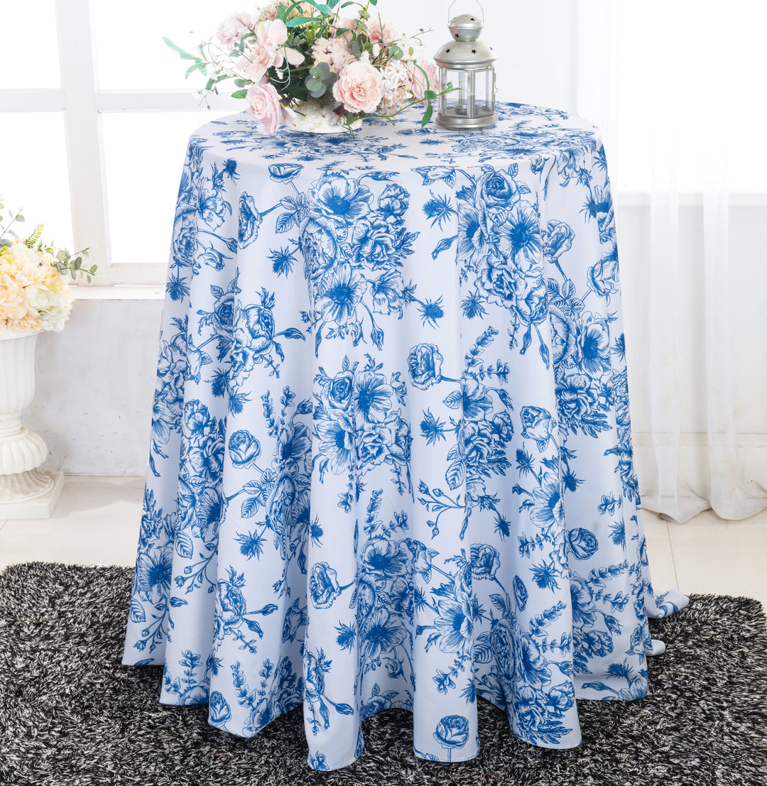 108" Seamless Round French Toile Polyester Tablecloth - Royal Blue (1pc)