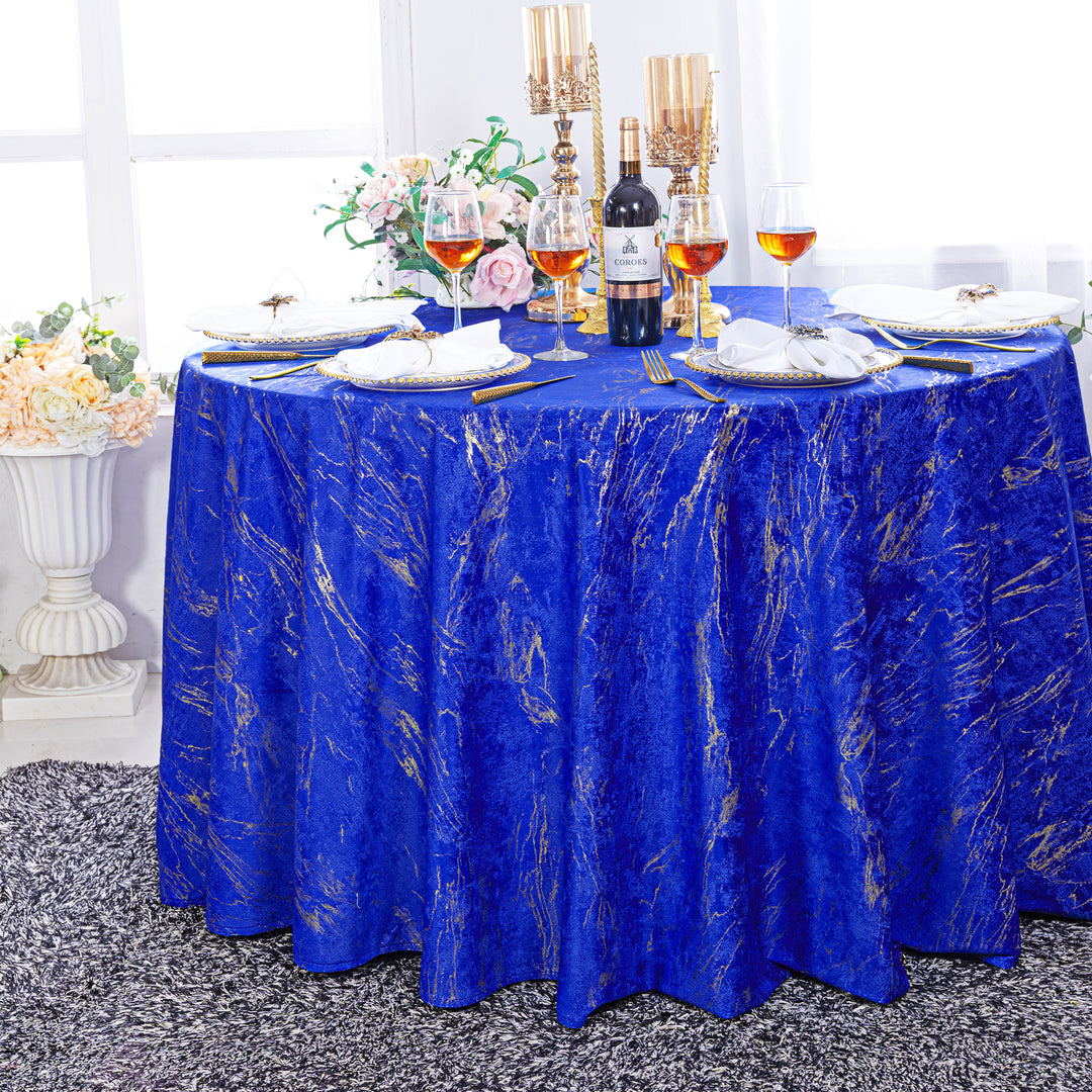 120" Seamless Round Gilded Marble Holland Velvet Tablecloth - Royal Blue (1pc)