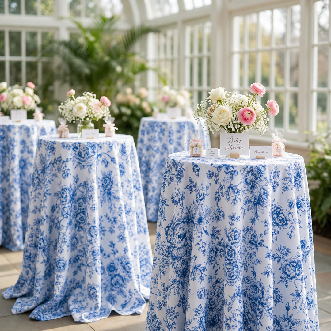 108" Seamless Round French Toile Polyester Tablecloth - Royal Blue (1pc)
