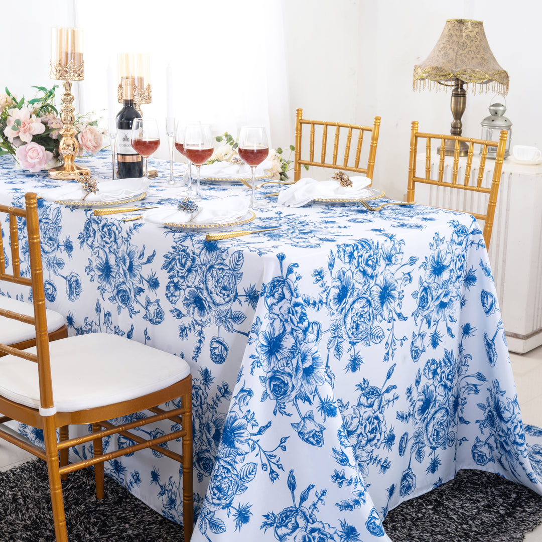 90"x132" Rectangular French Toile Polyester Tablecloth - Royal Blue (1pc)