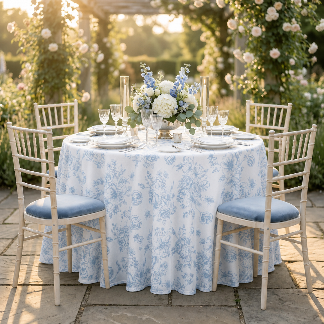 108" Seamless Round French Toile Polyester Tablecloth - Dusty Blue (1pc)