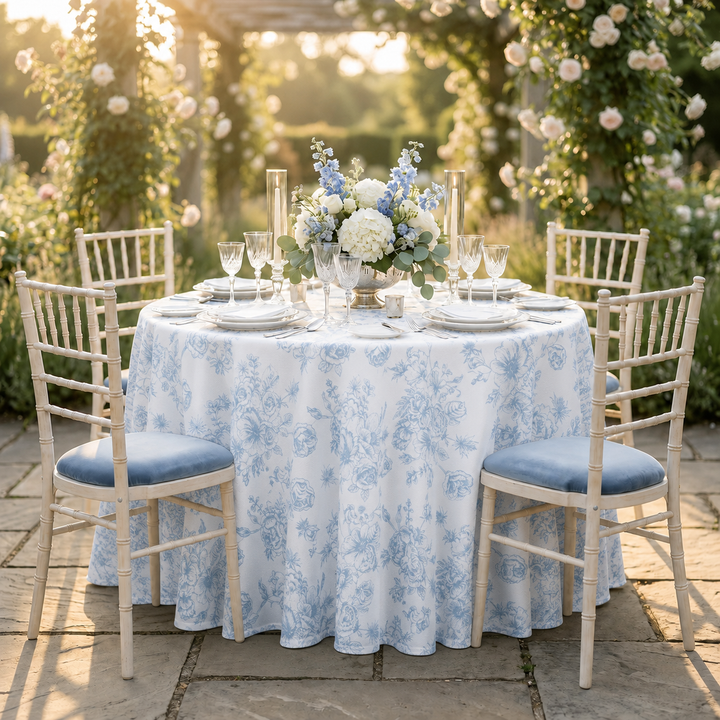 108" Seamless Round French Toile Polyester Tablecloth - Dusty Blue (1pc)