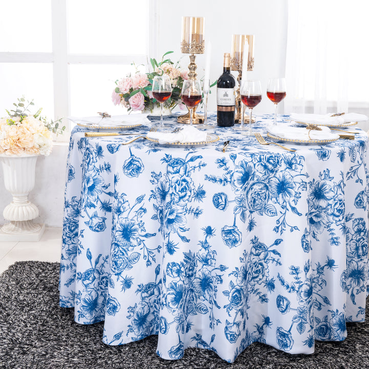 108" Seamless Round French Toile Polyester Tablecloth - Royal Blue (1pc)