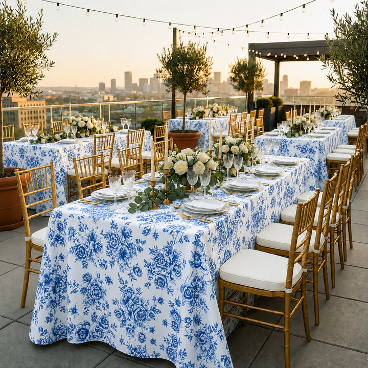 90"x132" Rectangular French Toile Polyester Tablecloth - Royal Blue (1pc)