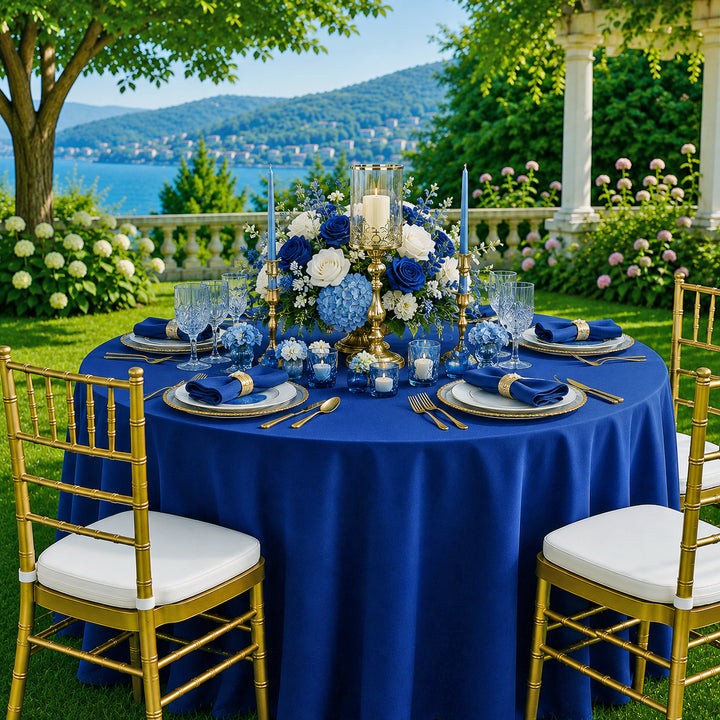 120" Seamless Round Scuba (Wrinkle-Free) Tablecloth - Royal Blue (1pc)