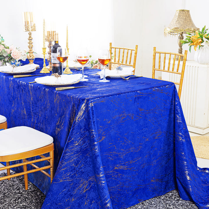 90"x132" Seamless Rectangular Gilded Marble Holland Velvet Tablecloth - Royal Blue (1pc)