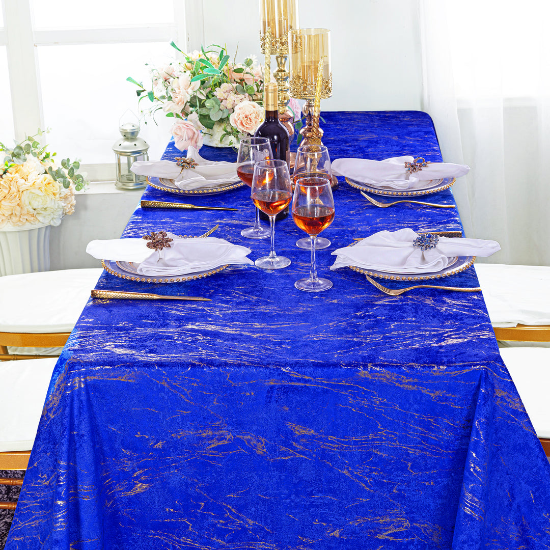 90"x132" Seamless Rectangular Gilded Marble Holland Velvet Tablecloth - Royal Blue (1pc)