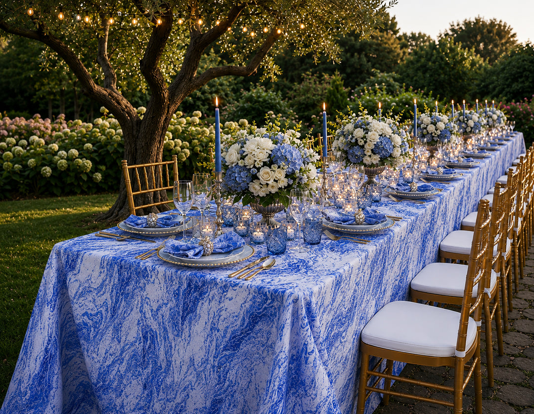 90"x156" Seamless Rectangular Mirage Jacquard Polyester Tablecloth - Royal Blue (1pc)