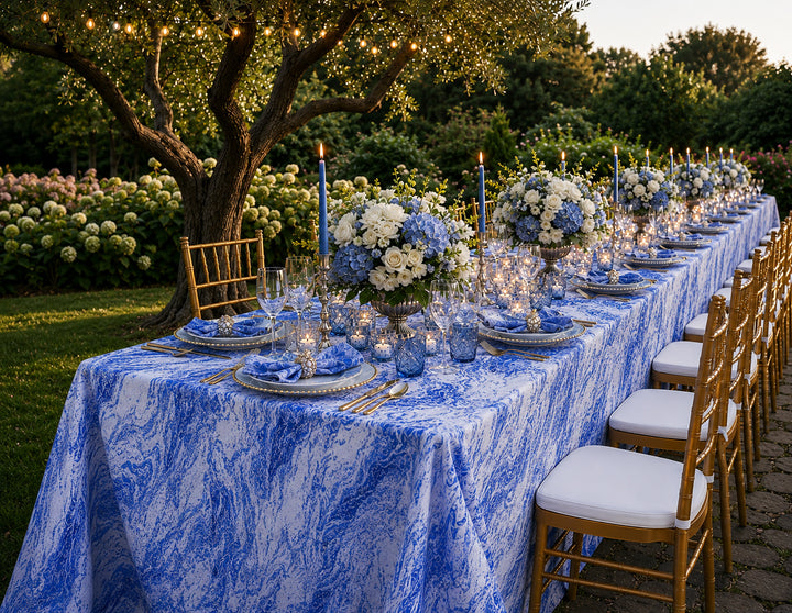 90"x156" Seamless Rectangular Mirage Jacquard Polyester Tablecloth - Royal Blue (1pc)