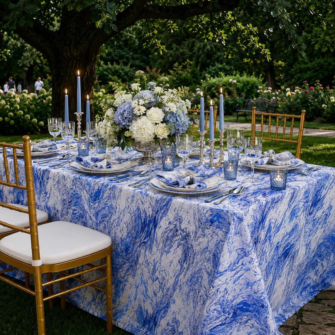 90"x156" Seamless Rectangular Mirage Jacquard Polyester Tablecloth - Royal Blue (1pc)