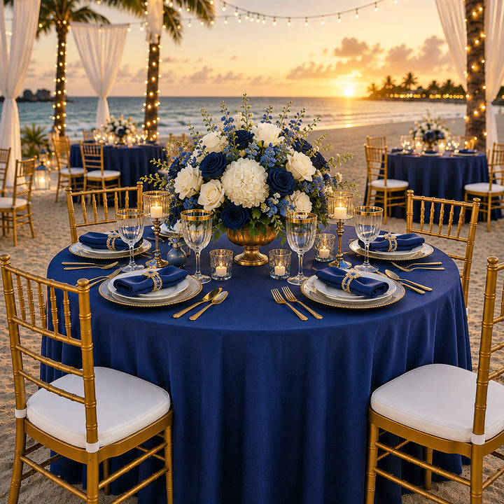 132" Round Scuba (Wrinkle-Free) Tablecloth - Navy Blue (1pc)