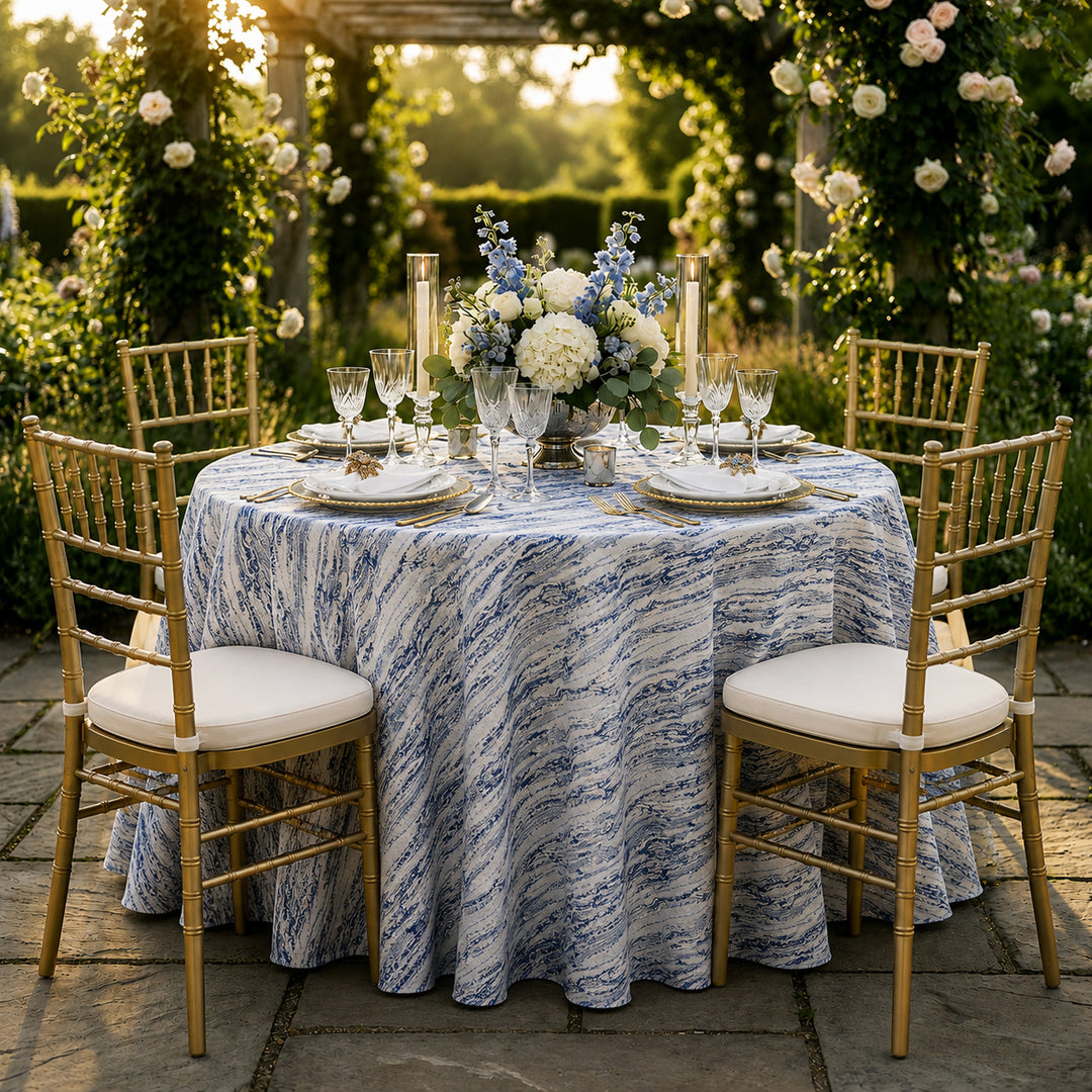 120" Seamless Round Galilean Jacquard Polyester Tablecloth - Navy Blue (1pc)